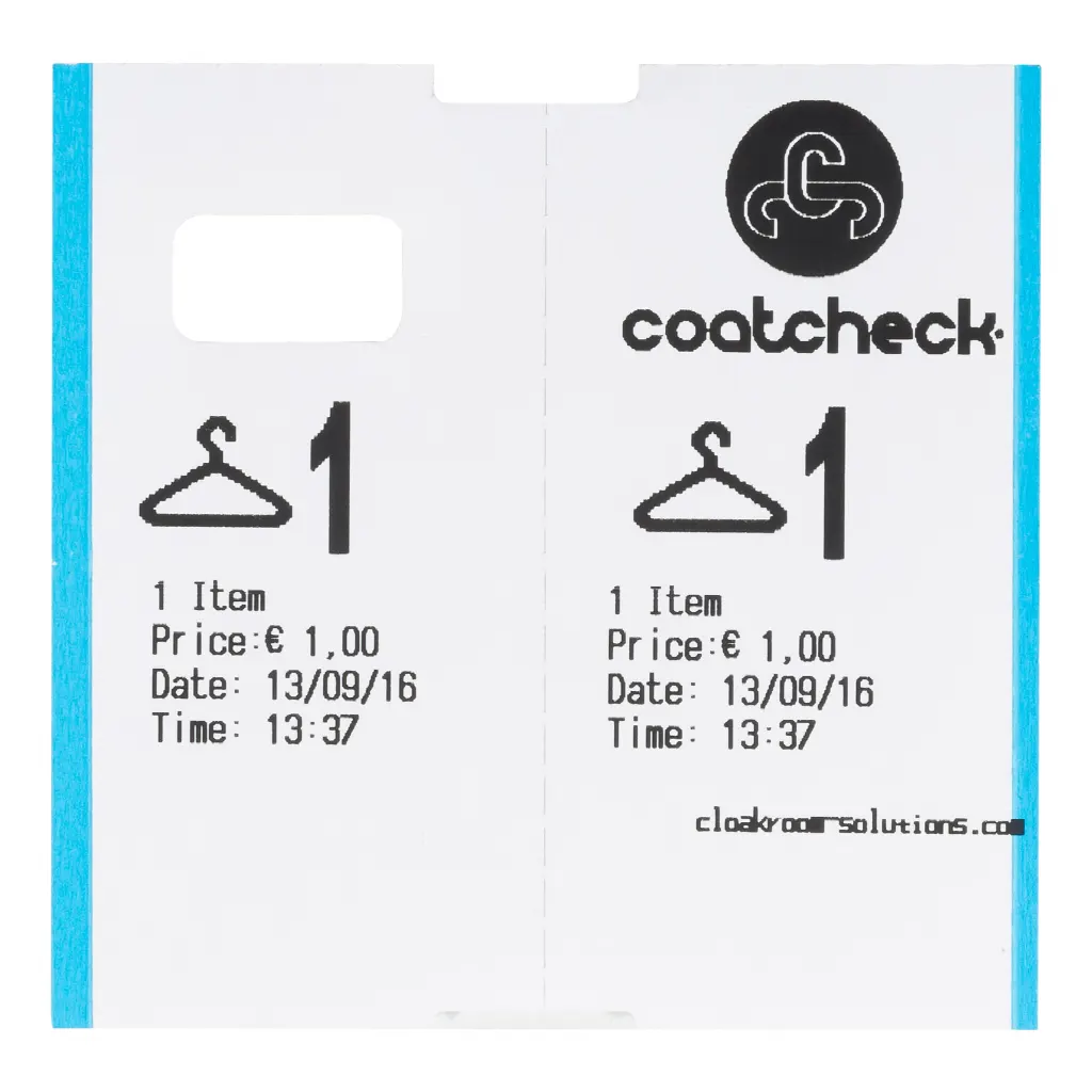 Coatcheck-Garderobentickets, 14 Rollen x 325 Tickets, weiß mit blauem Rand