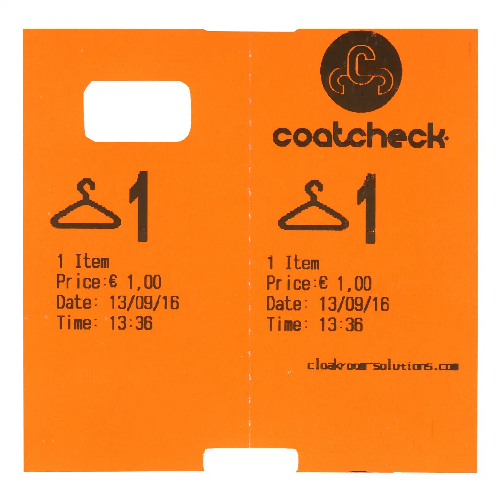 Coatcheck cloakroom tickets, 14 rolls x 325 tickets, Orange