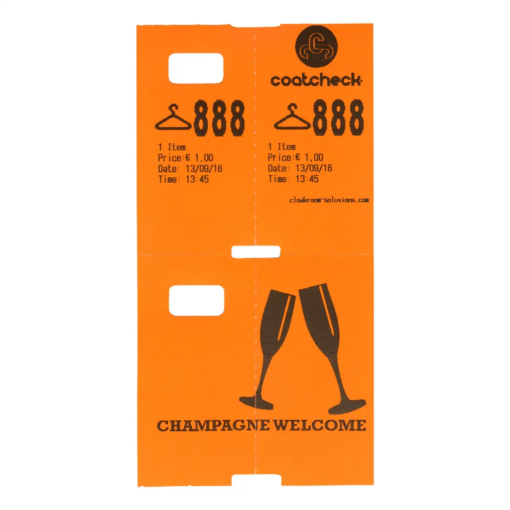 Coatcheck cloakroom tickets, 14 rolls x 325 tickets, Orange