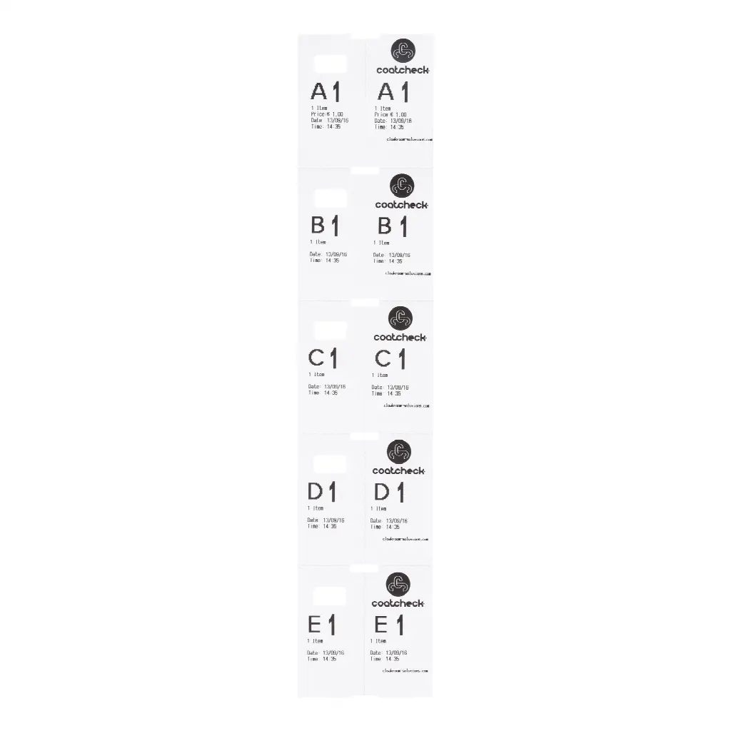 Coatcheck Garderobetickets, 14 Rollen x 325 Tickets, weiß