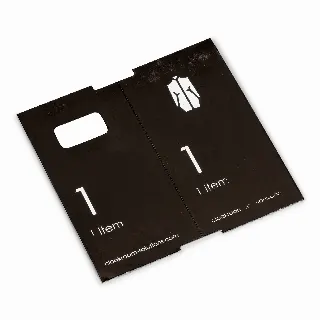 Luxury paper cloakroom tags, black with silver print, 1-500